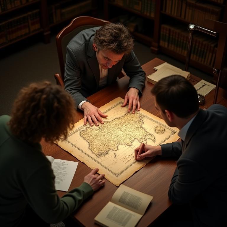 Consultation en recherche pour civilisations anciennes - Chercheurs examinant une carte ancienne